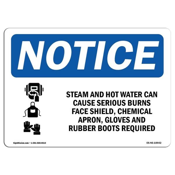 OSHA Sign, Steam & Hot Water Can Cause, 10in X 7in, 10